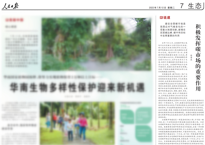 《人民日報》：積極發揮碳市場的重要作用